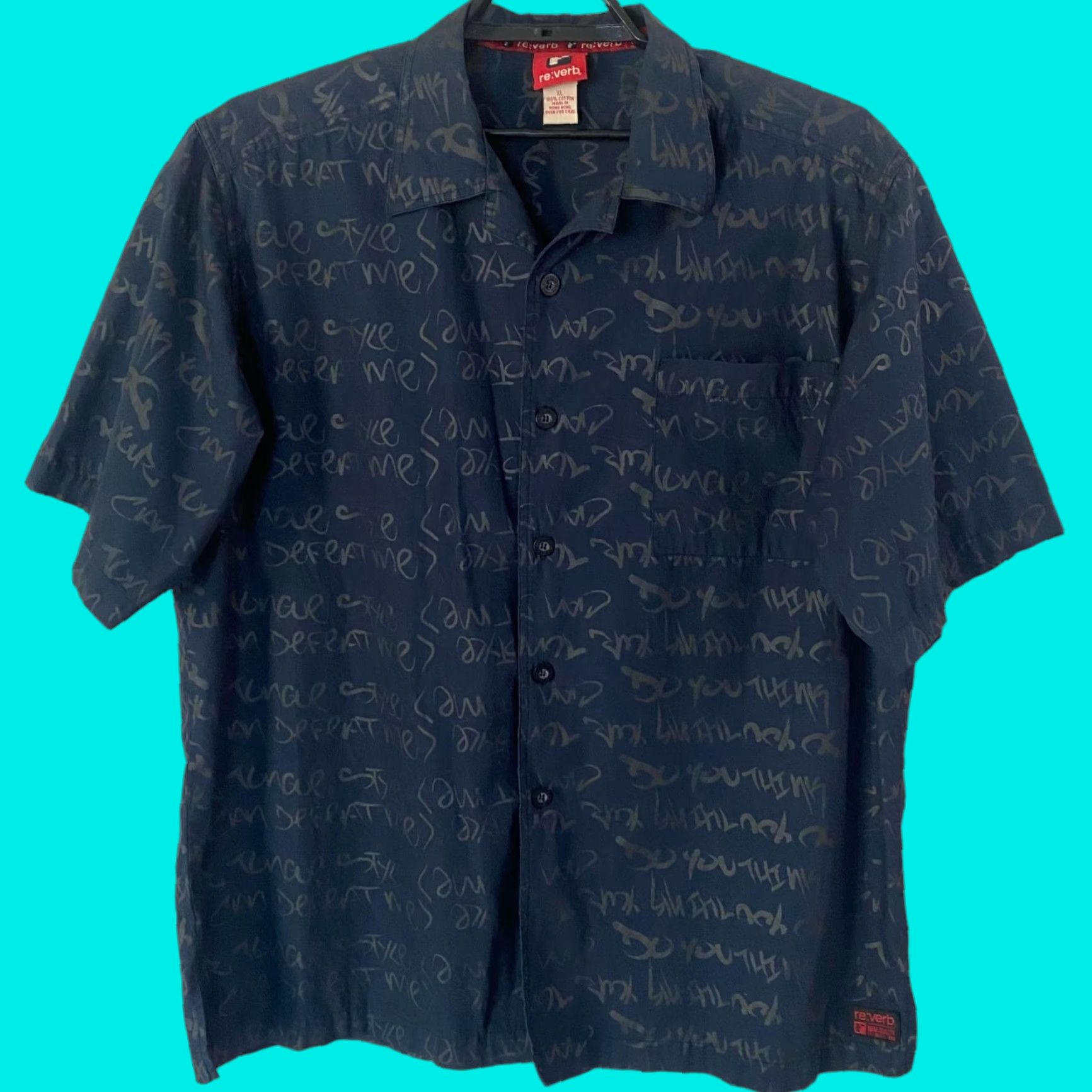 Vintage Y2K Re:verb Graffiti Script Button-Up Shirt Men's XL Navy Blue Short-Sleeve Size US XL / EU 56 / 4 - 1 Thumbnail