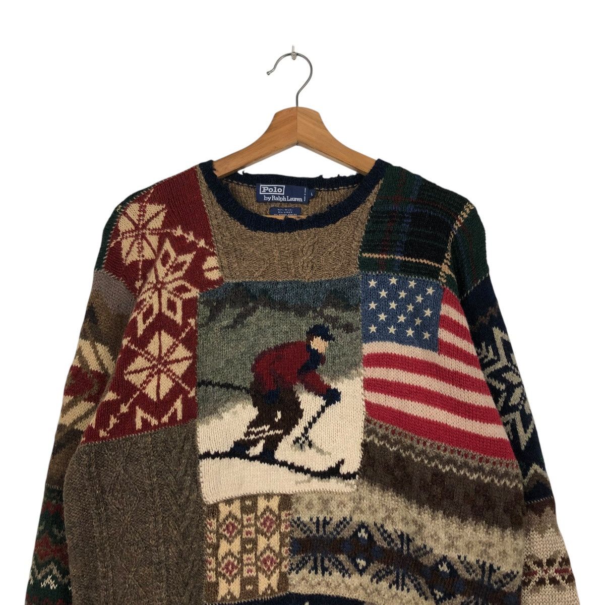 🔥VINTAGE POLO RALPH LAUREN SKI WOOL LINEN HAND KNIT SWEATER