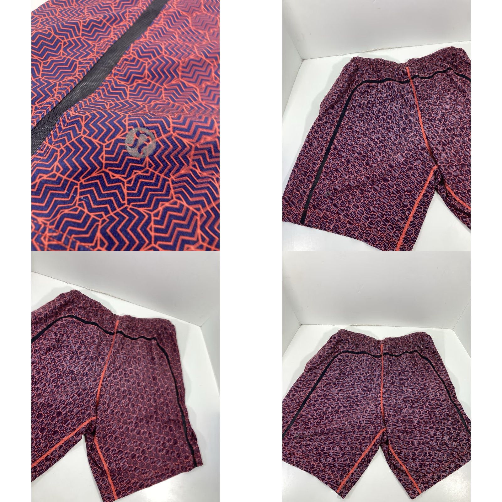 Lululemon Lululemon Pace Breaker Shorts Men 36x10 Maroon Geometric Lined Drawstring Athletic Shorts Mens Regular Size L Red Geometric Pattern Size US 33 - 8 Thumbnail
