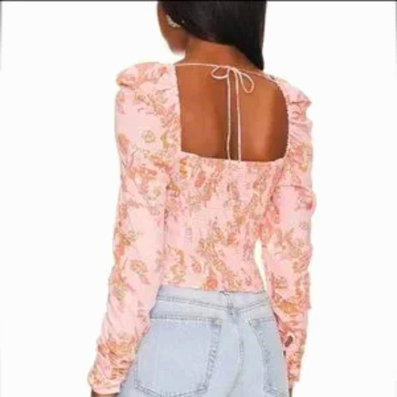 Free People Free People Hilary Floral Printed Low Square Back Top Pink L Size L / US 10 / IT 46 - 5 Thumbnail