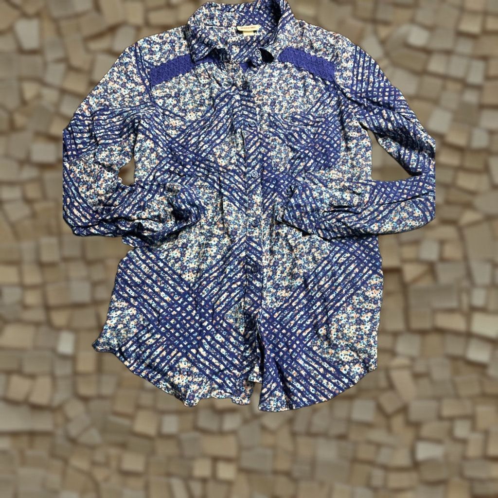 Mossimo Mossimo Shirt Womens Small Blue Floral Long Sleeve Button Up Regular Fit Casual Size S / US 4 / IT 40 - 1 Thumbnail