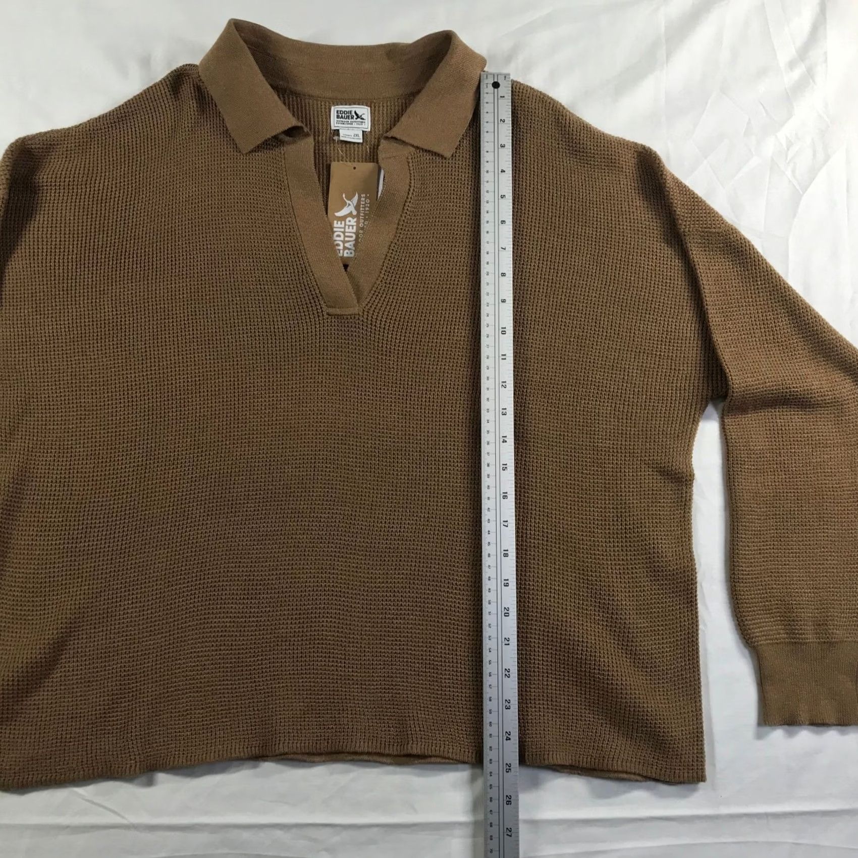 Eddie Bauer Eddie Bauer Womens 2XL Camel Brown Waffle Knit Johnny Collar Sweater Size XXL / US 16-18 / IT 52-54 - 3 Thumbnail