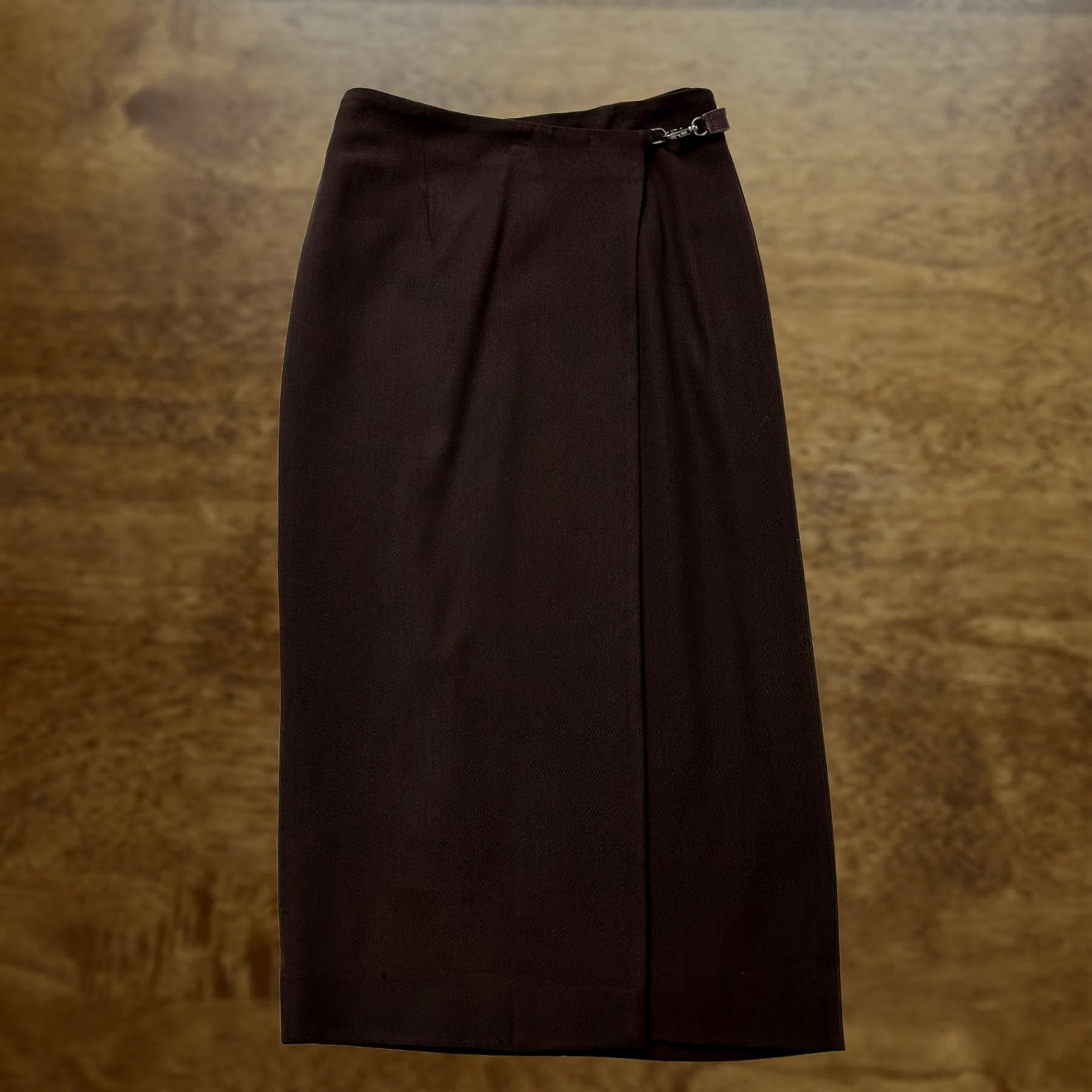 Vintage VINTAGE Worth Skirt Womens 4 Petite Brown Wrap Midi Wool Blend Buckle Office Bodied by Stitching? Size 27" / US 4 / IT 40 - 1 Thumbnail