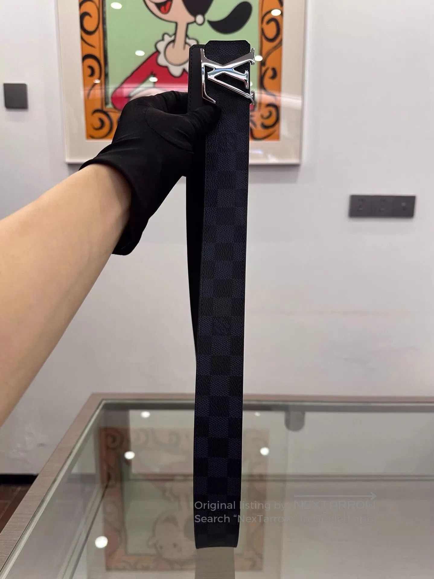 Louis Vuitton Checkered Pattern Belt with Metallic Buckle. Size ONE SIZE - 2 Thumbnail