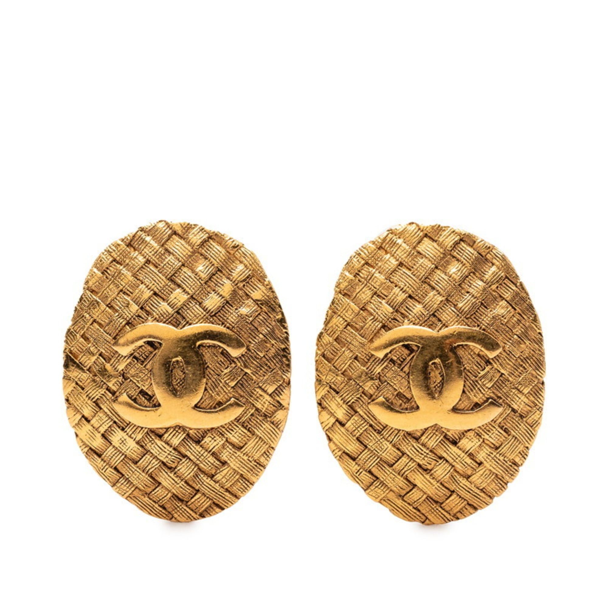 Chanel CHANEL Coco Mark Braided Earrings, Gold Plated, Women's Size ONE SIZE - 1 Thumbnail