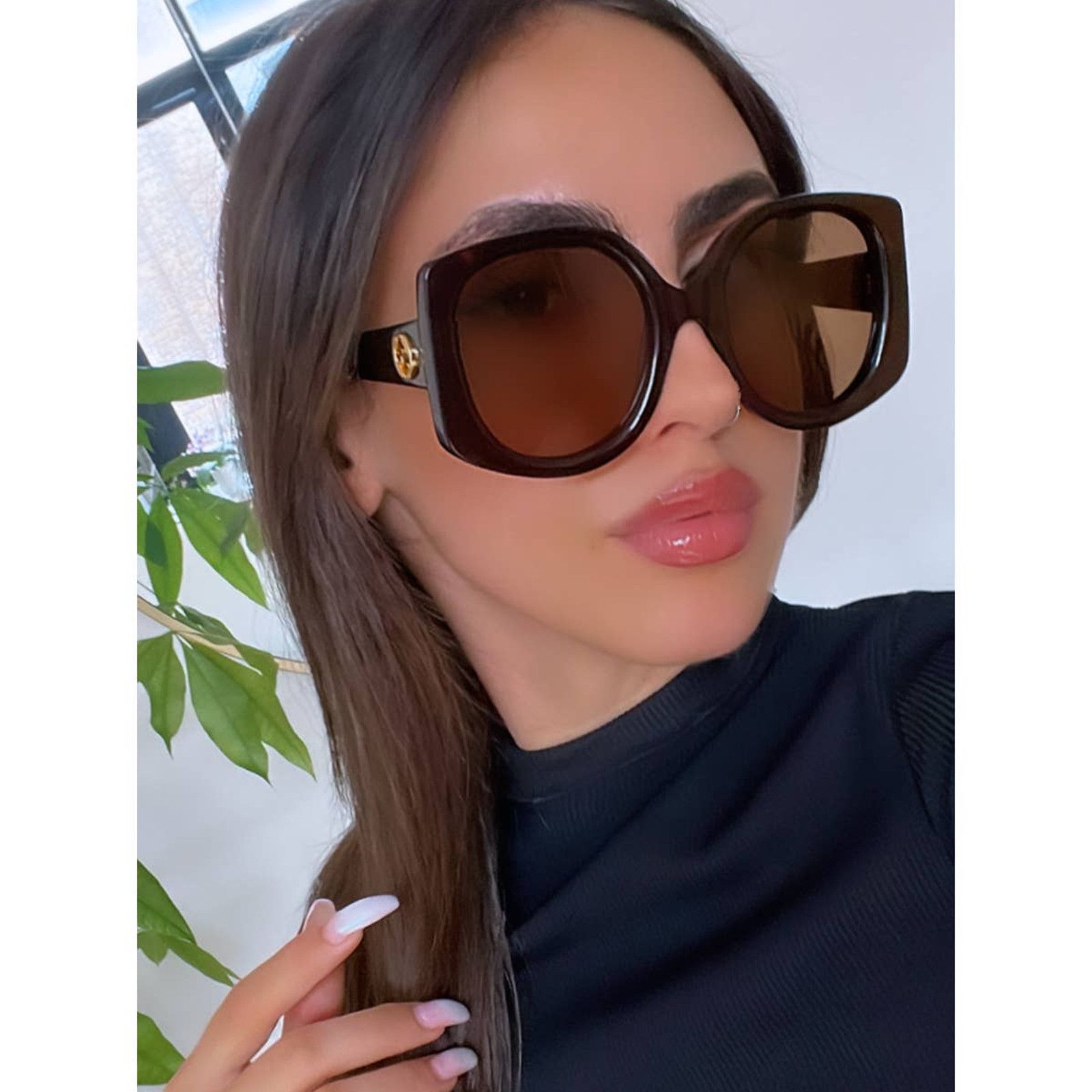image of New Gucci Gg1257S Oversized Rounded Brown Sunglasses, Women's