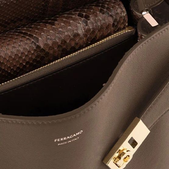 Salvatore Ferragamo FERRAGAMO Hug Medium Testa Di Moro/Burnt Ocra Top Handle Bag Size ONE SIZE - 4 Thumbnail