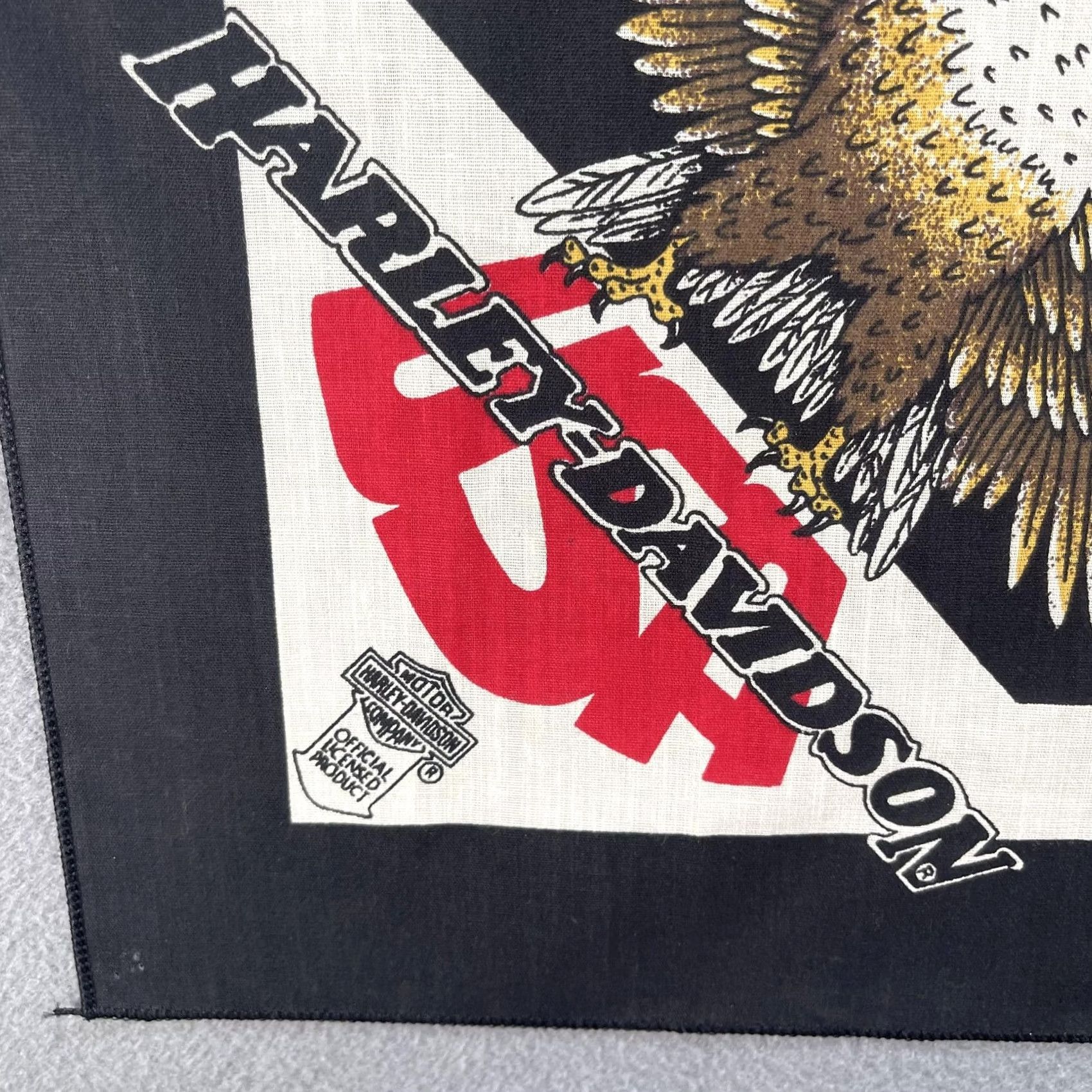 Harley Davidson VINTAGE Harley-Davidson Bandana Black USA Eagle Licensed To Ride American Made 90s Bandana Mens One Size Size ONE SIZE - 2 Thumbnail
