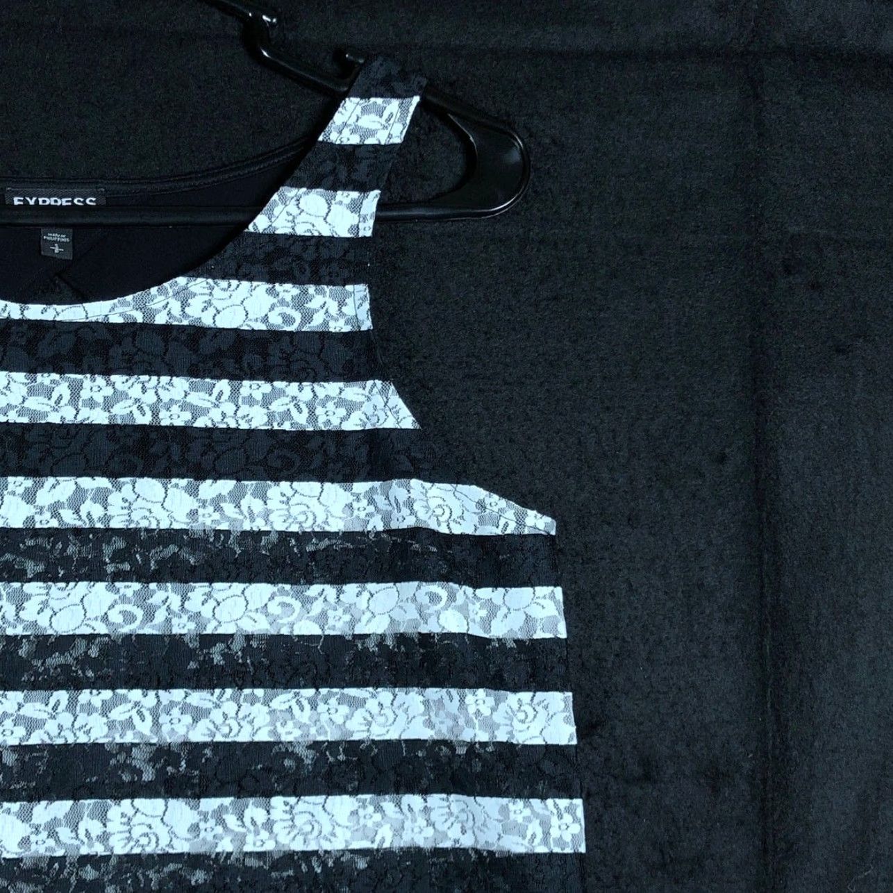 Express Express Womens Tank Black White Lace Striped Sheer Scoop Neck S Size S / US 4 / IT 40 - 5 Thumbnail