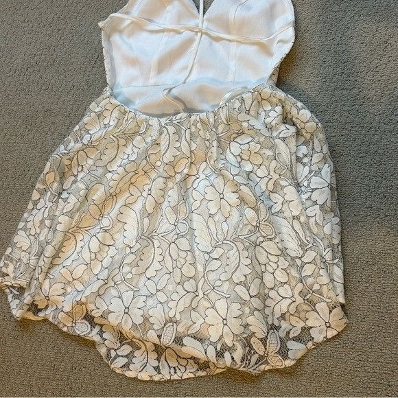 NBD Revolve Women's Lace Dress White Black Open Back Romper