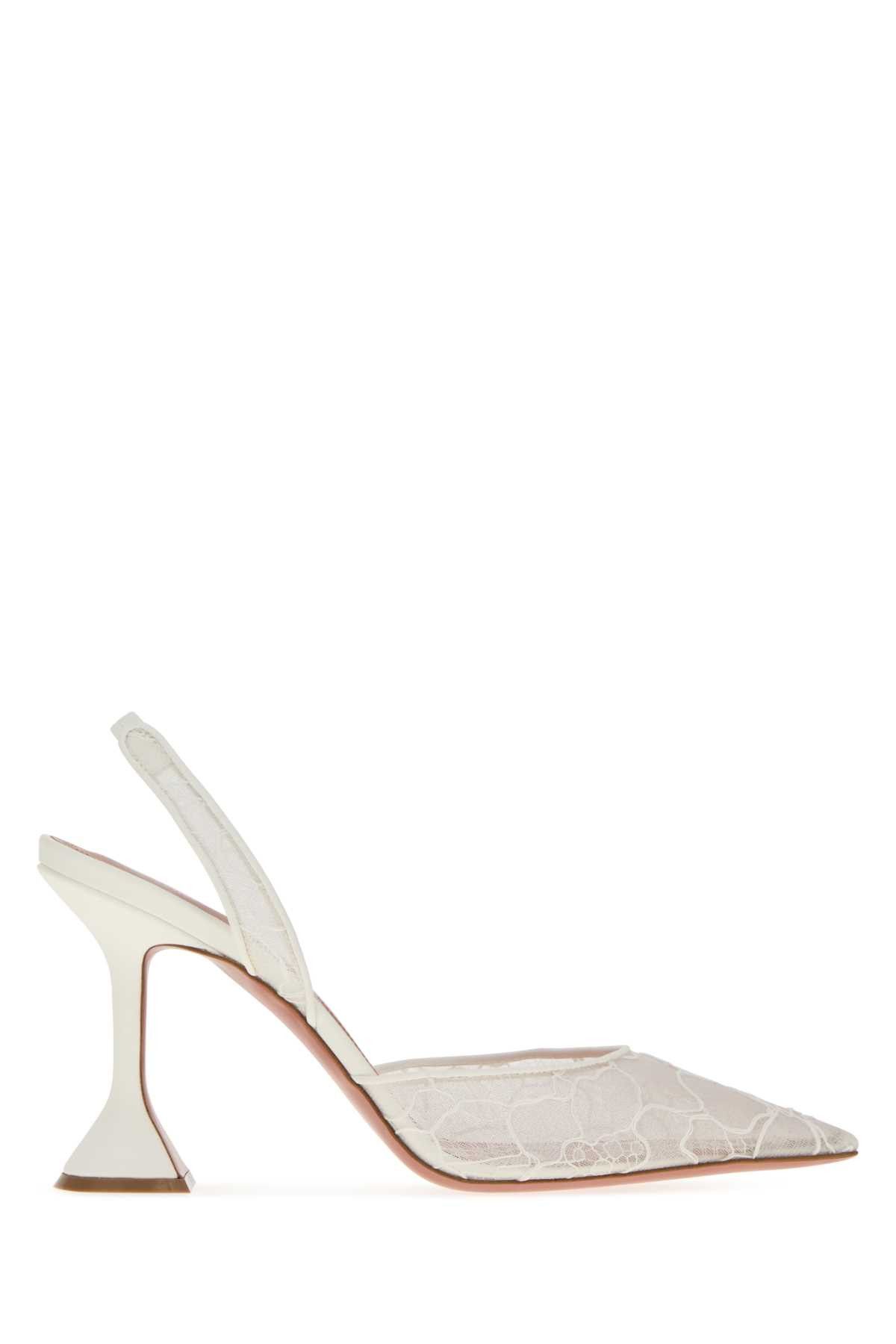 Amina Muaddi White Lace Holli Sling Pumps Size US 10 / IT 40 - 1 Thumbnail