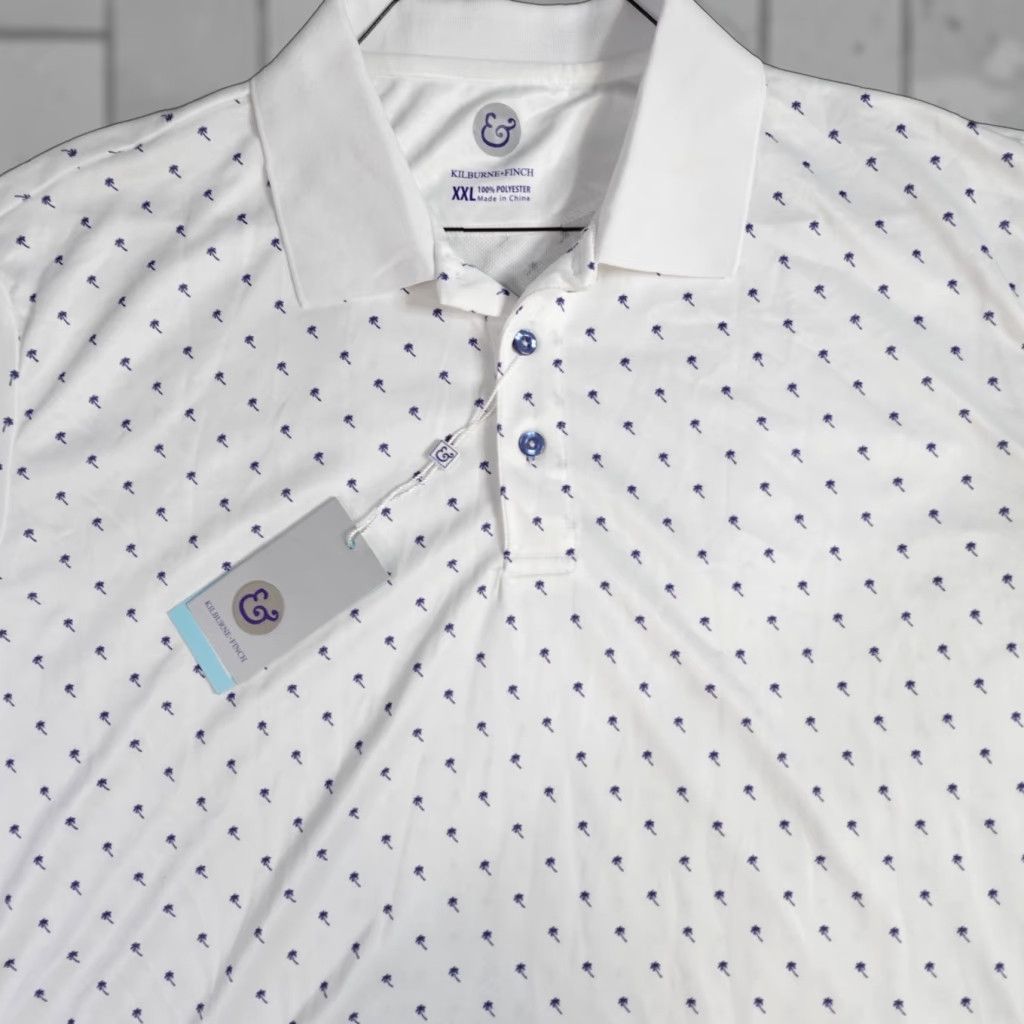 Vintage Kilburne and Finch Mens Polo Shirt 2XL White All Over Palm Trees NEW Shirt Men 2XL White Palm Trees Sports Polo Size US XXL / EU 58 / 5 - 1 Thumbnail