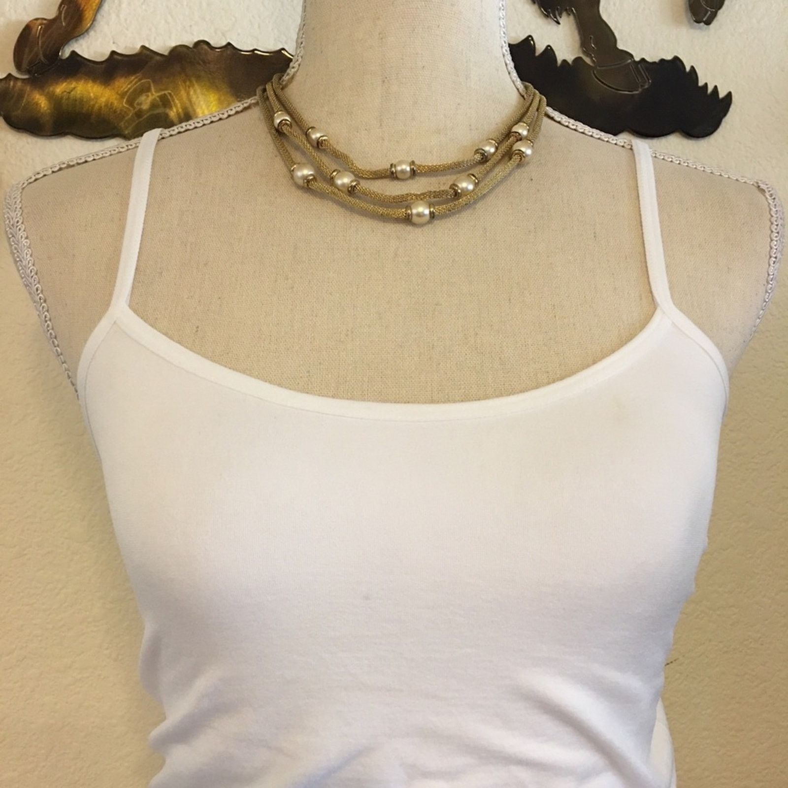 Anne Klein Vintage 80s Anne Klein gold mesh pearl necklace Size ONE SIZE - 3 Thumbnail