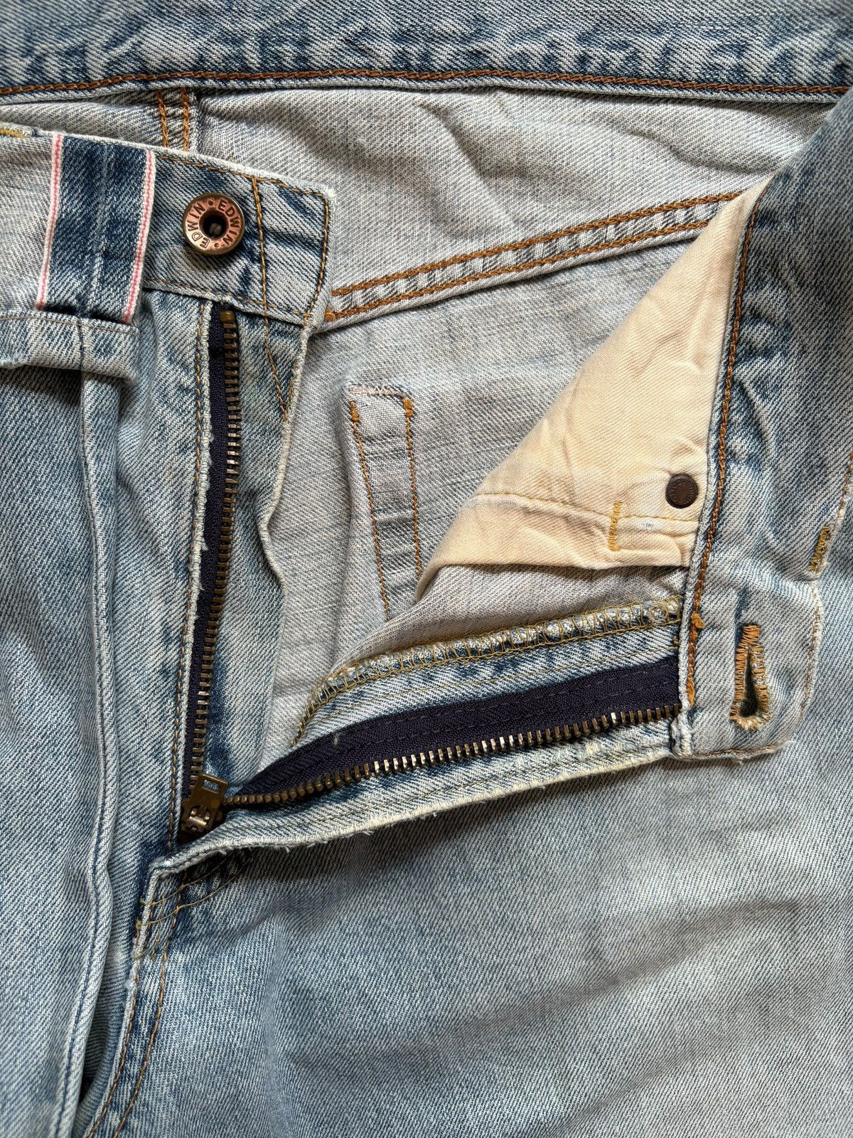 Edwin × Japanese Brand Vintage Edwin 505 X Selvedge Faded Wash Rip Baggy Jeans Size US 32 / EU 48 - 10 Thumbnail