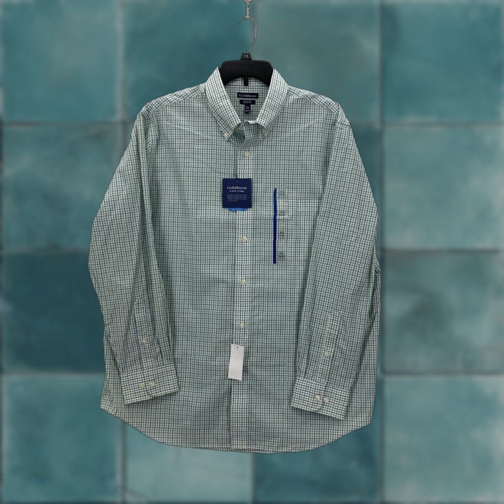 Croft & Barrow Croft & Barrow Shirt Mens 17.5 34/35 Fern Green Blue Check Classic Fit Easy Care Shirt Mens Long Sleeve Button-Down Collar Size US XXL / EU 58 / 5 - 1 Thumbnail