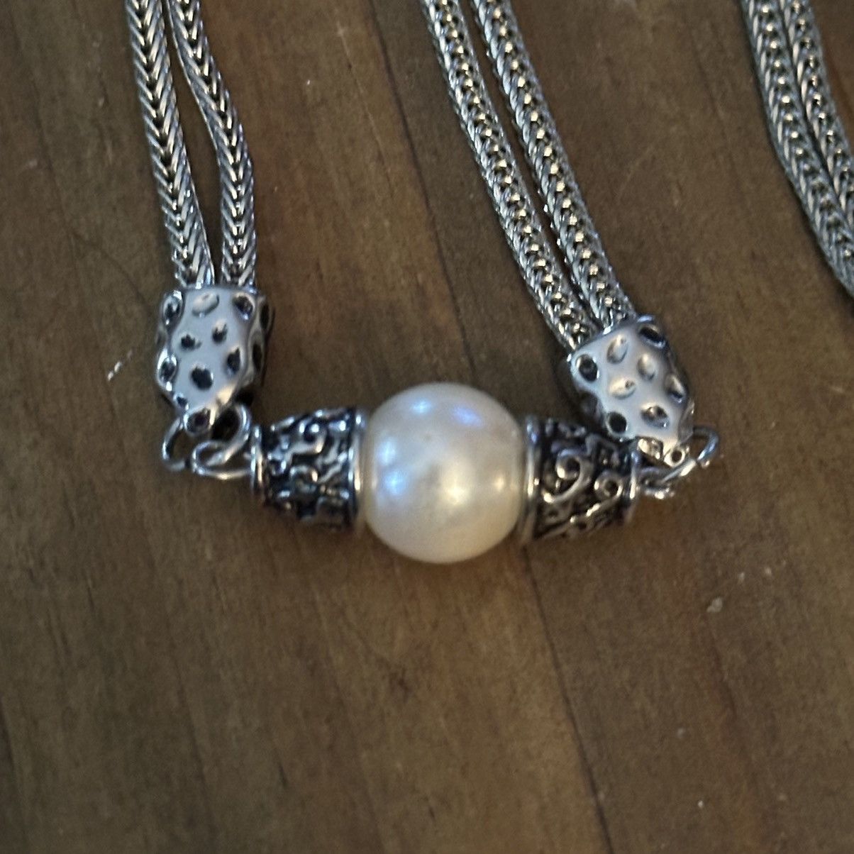 Other Silver tone double wheat chain station pearl necklace Size ONE SIZE - 3 Thumbnail