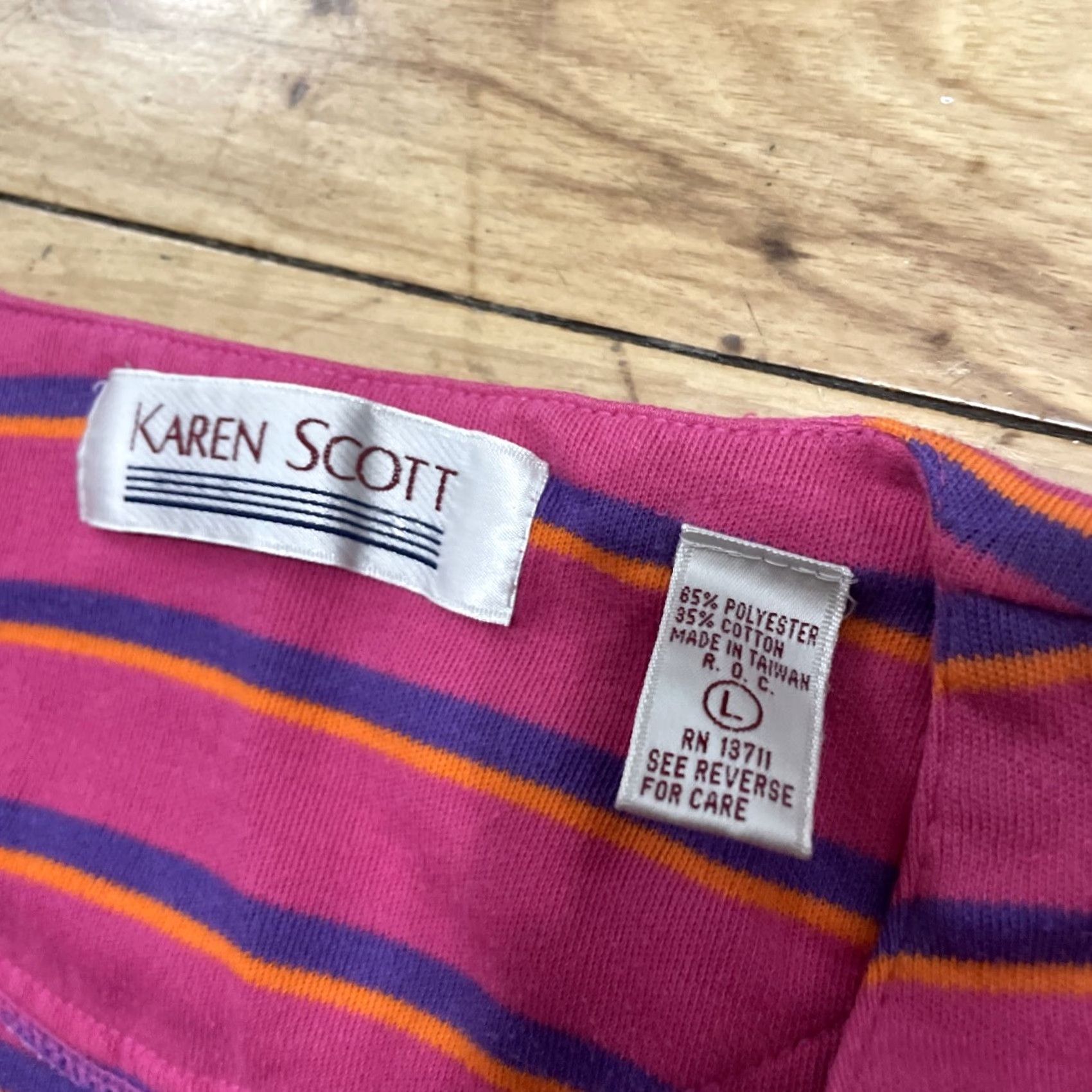 Vintage VINTAGE Karen Scott Sweater Women L 90s Streetwear Pink Orange Striped V Knit Dolman Sleeve Slim Fit Casual Womens Size L / US 10 / IT 46 - 5 Thumbnail