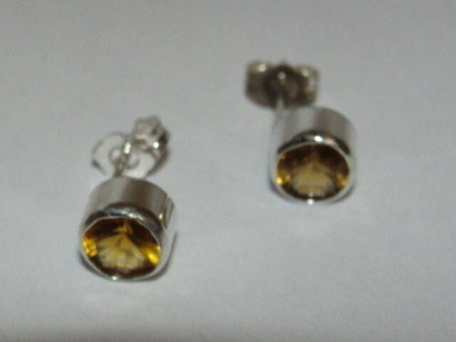 Designer Sterling Silver Faceted Citrine Bezel Set Earrings Size ONE SIZE - 2 Thumbnail