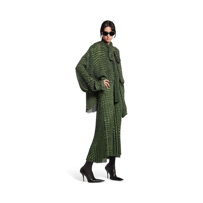 Balenciaga o1tr1nto0426 Double Sleeve Pleated Dress in Green Size XL / US 12-14 / IT 48-50 - 2 Thumbnail