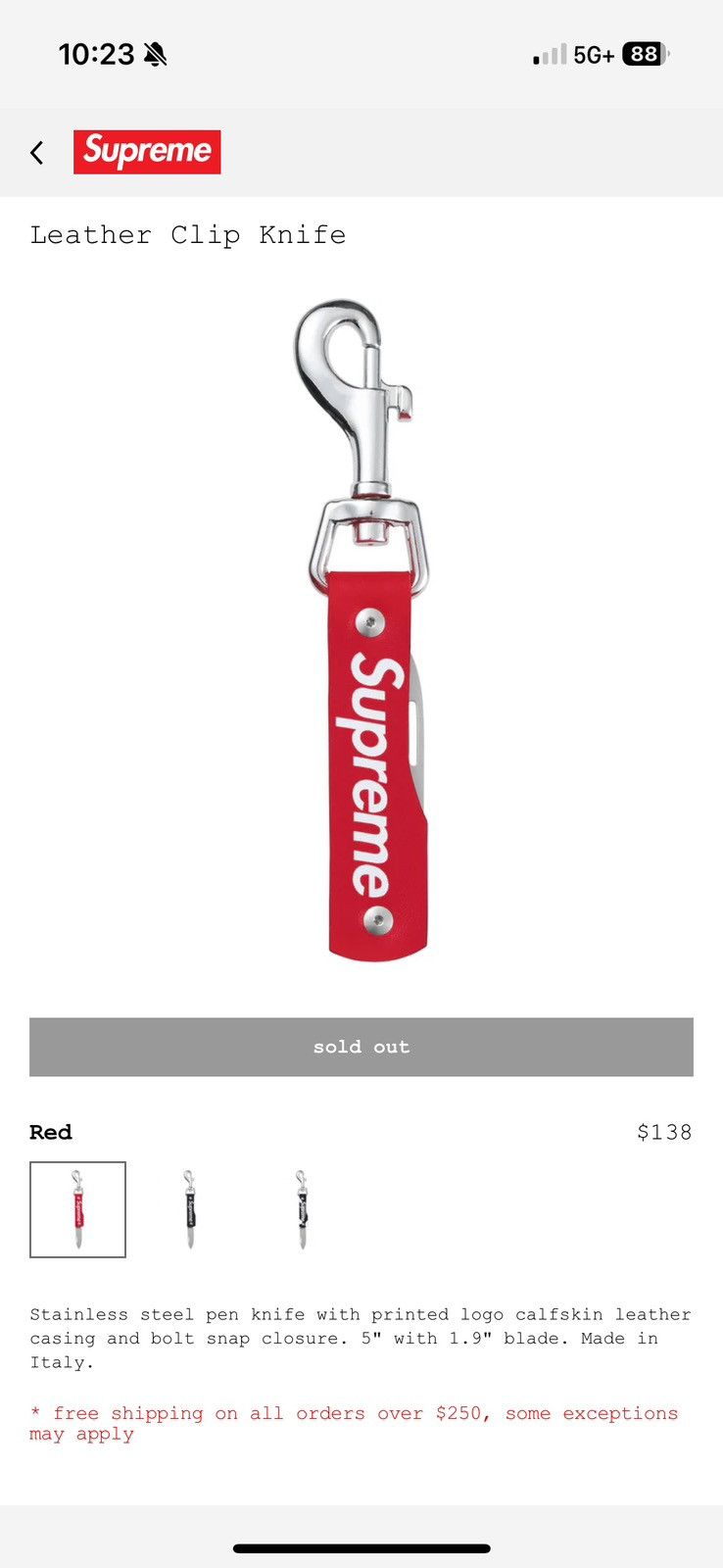 Supreme Supreme Red Leather Clip Knife | Grailed