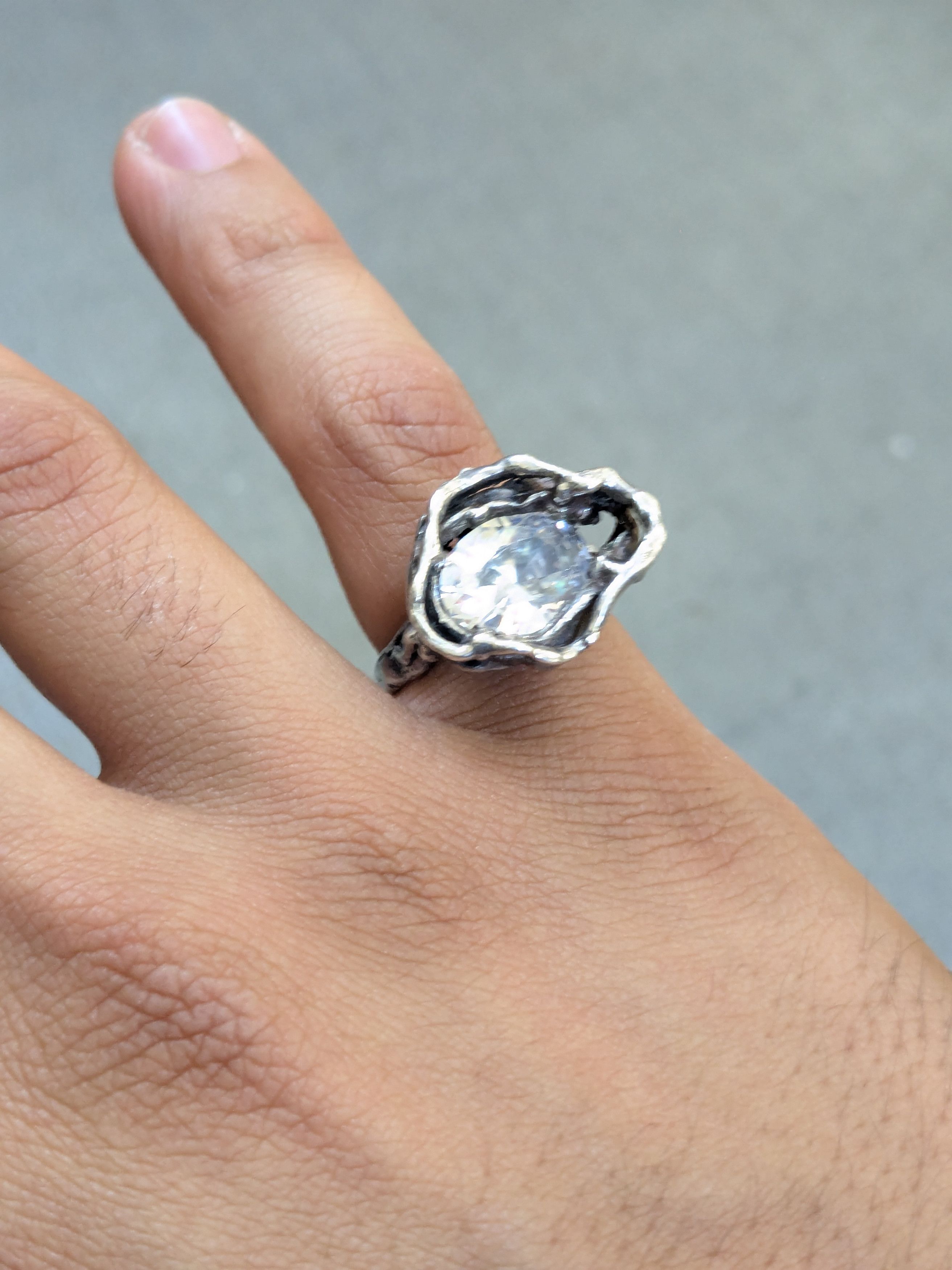 Jewelry × Vintage Sterling Silver Ring 6.75 CZ Brutalist Modern Avant Garde Size ONE SIZE - 14 Thumbnail