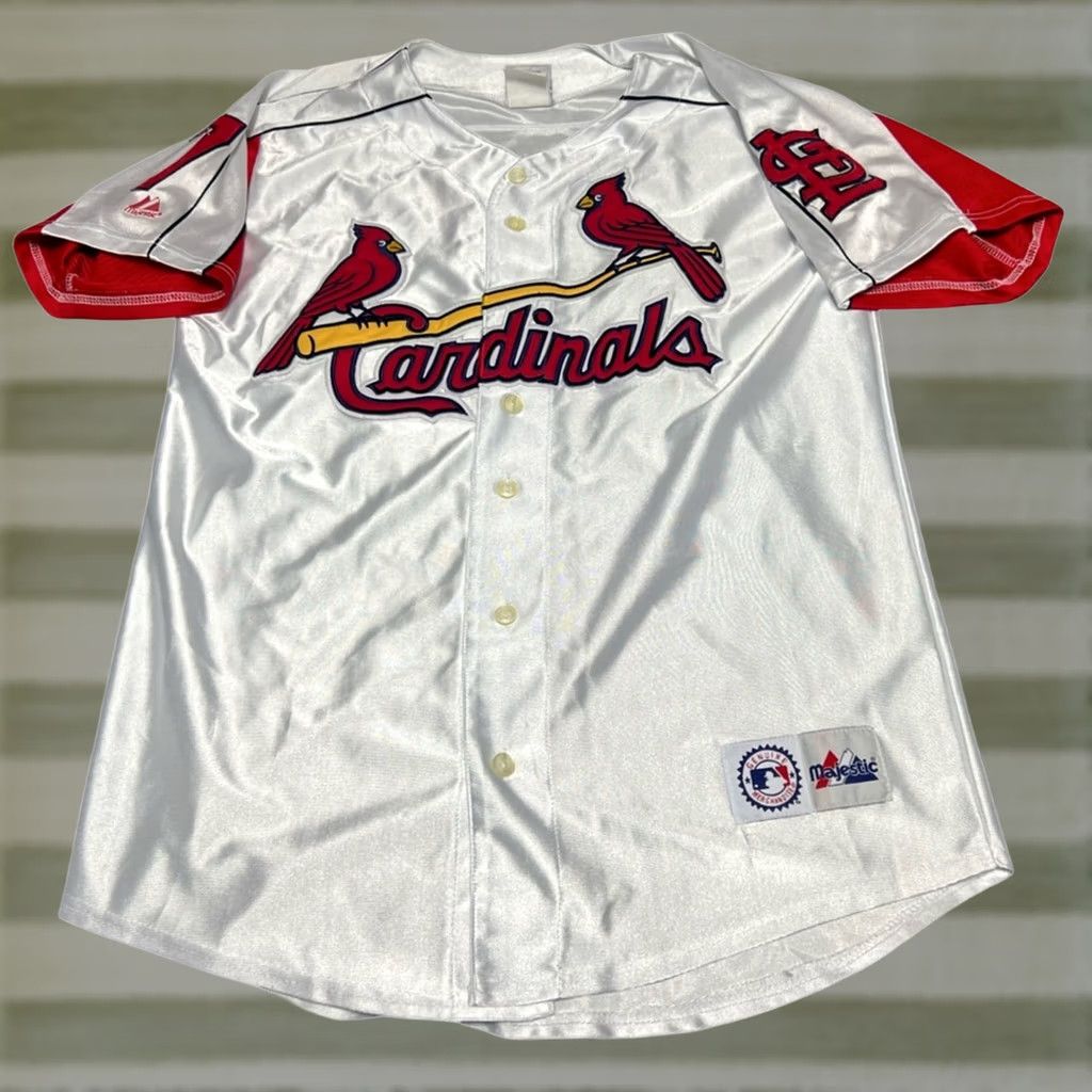 Drew J.D. Drew St Louis Cardinals Majestic T-Shirt White Red Button Front Jersey Rare Large Mens L Size US L / EU 52-54 / 3 - 1 Thumbnail