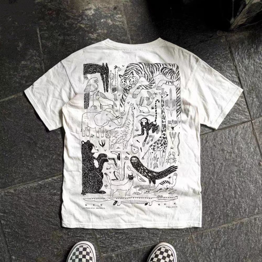 Vintage White retro animal print cotton t-shirt Size US M / EU 48-50 / 2 - 1 Thumbnail