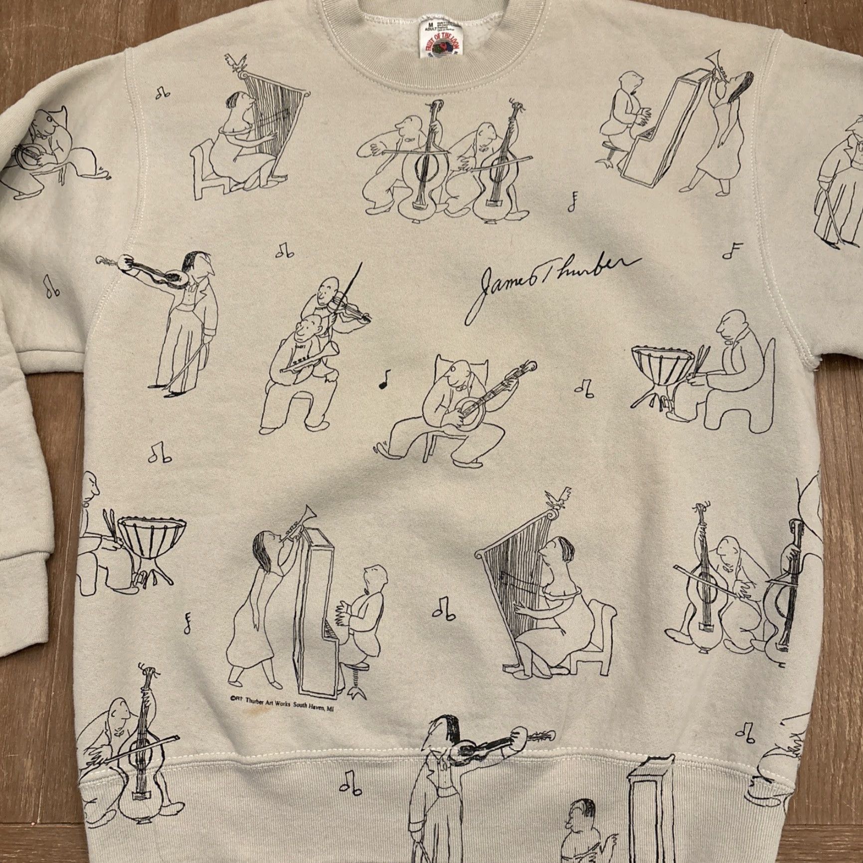Vintage VINTAGE James Thurber Art Musicians All Over Sweatshirt M Cream Crew Neck Men Size M Pullover Art 90s Theme Size US M / EU 48-50 / 2 - 2 Thumbnail
