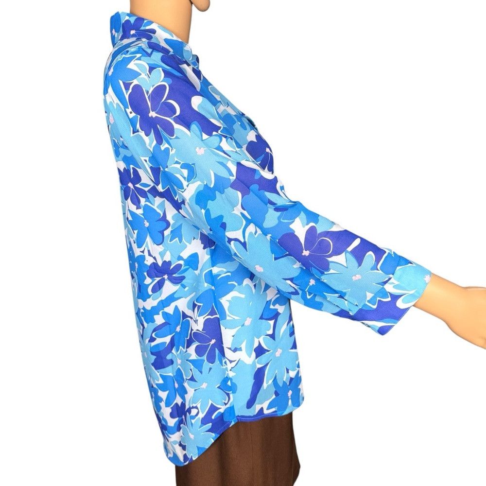 Other New Belle by Kim Gravel Floral Printed V-Neck Blue Blouse S Size XXS / US 00 / IT 34 - 3 Thumbnail