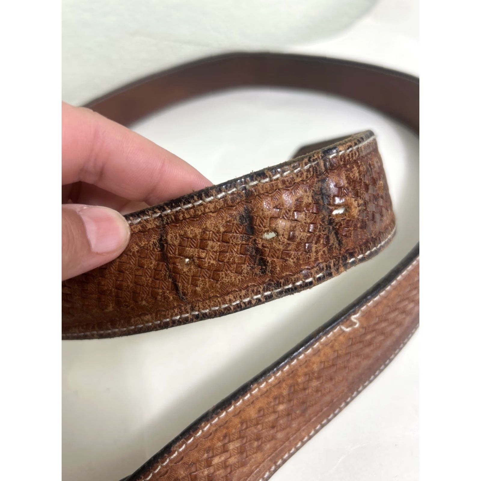 CO VINTAGE Wik Leather Co Belt Western Brown 42 USA Made Handcrafted Cowhide Full Grain Leather Men 1-1/2" Belt Size 42 - 6 Thumbnail