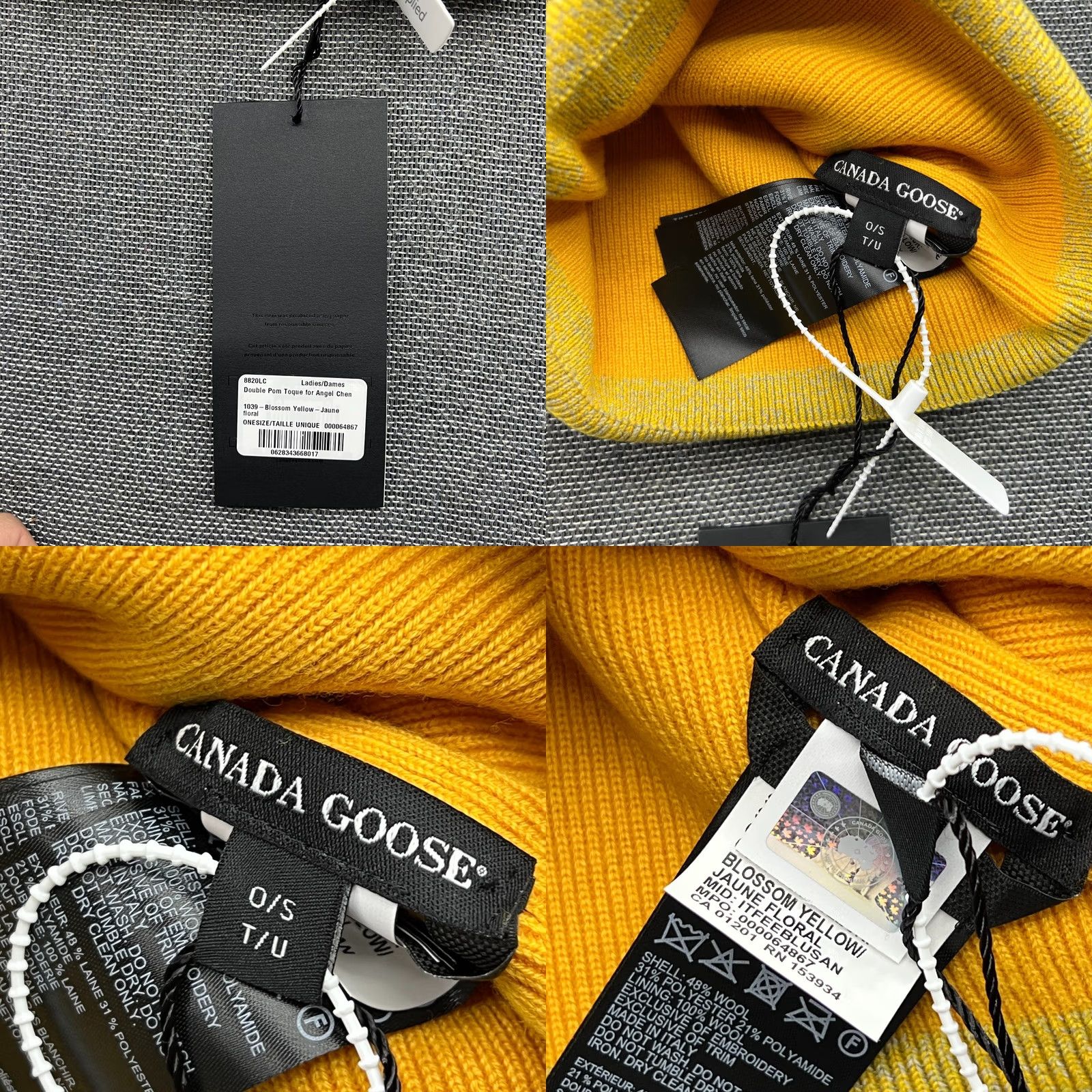 Canada Goose Canada Goose x Angel Chen Beanie Toque Blossom Yellow Womens One Size Wool Blend Knit Embroidered Lined Thermal Pom Double Pom OSFA Size ONE SIZE - 9 Thumbnail