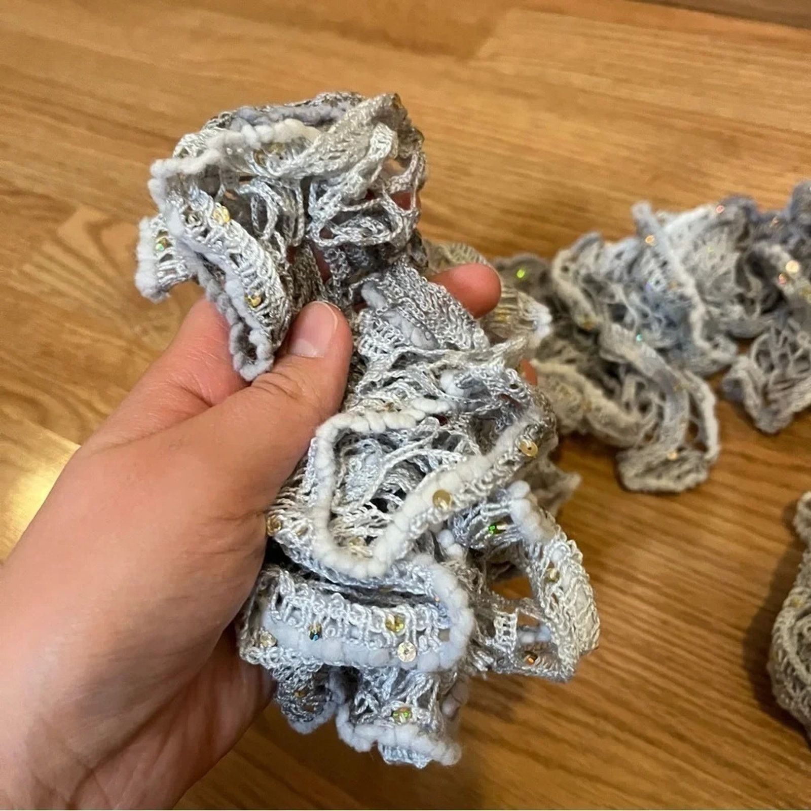 Handmade Fashion Handmade Crochet Ruffle Lace Scarf Grey Size ONE SIZE - 3 Thumbnail