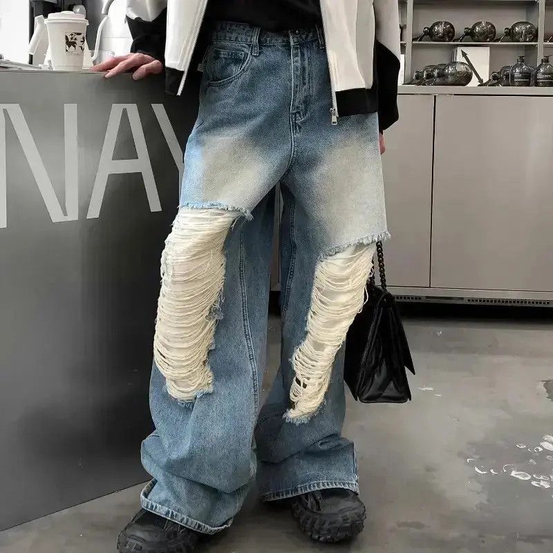 Japanese Brand Baggy distressed ripped wide leg y2k jeans Size US 34 / EU 50 - 1 Thumbnail