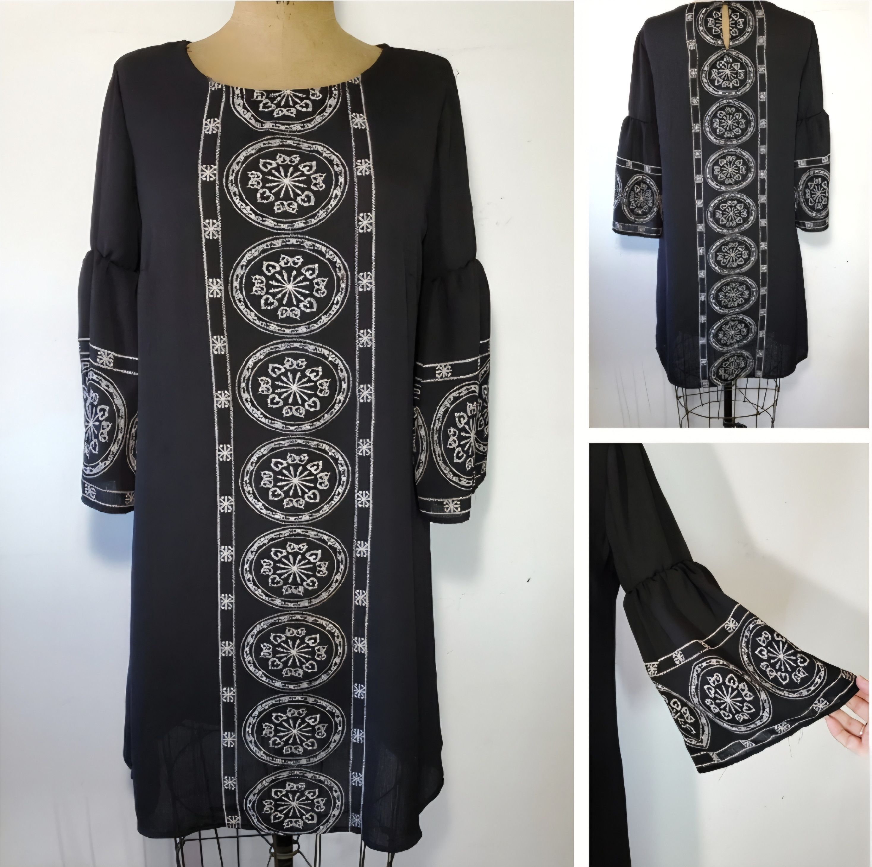 Other A.U.W Size M Dress Tunic Black Sheath Bell Sleeve Boho Manda Size M / US 6-8 / IT 42-44 - 3 Thumbnail