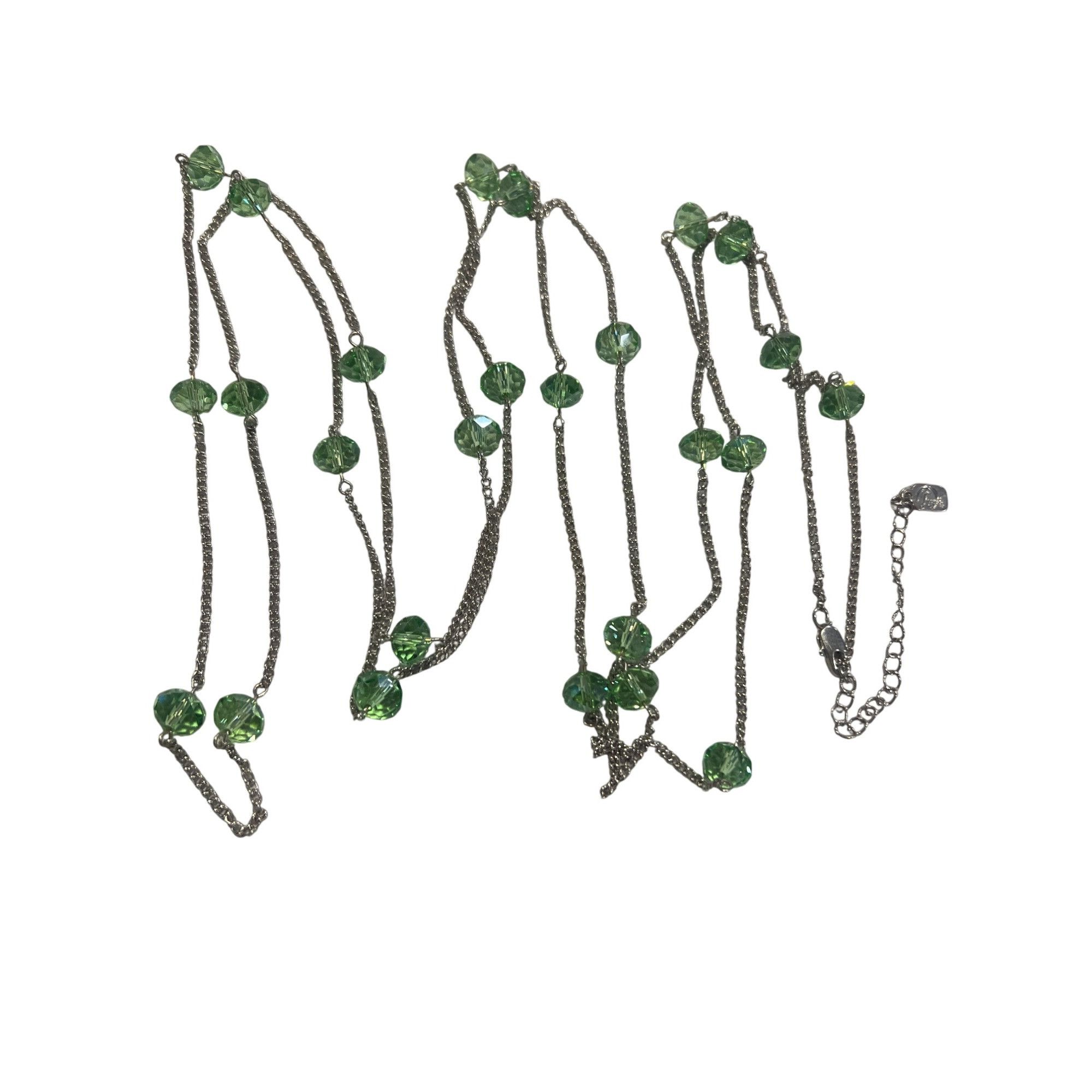 Other You and I Long Silver Tone Necklace Green Glass Faceted Bead Size ONE SIZE - 1 Thumbnail