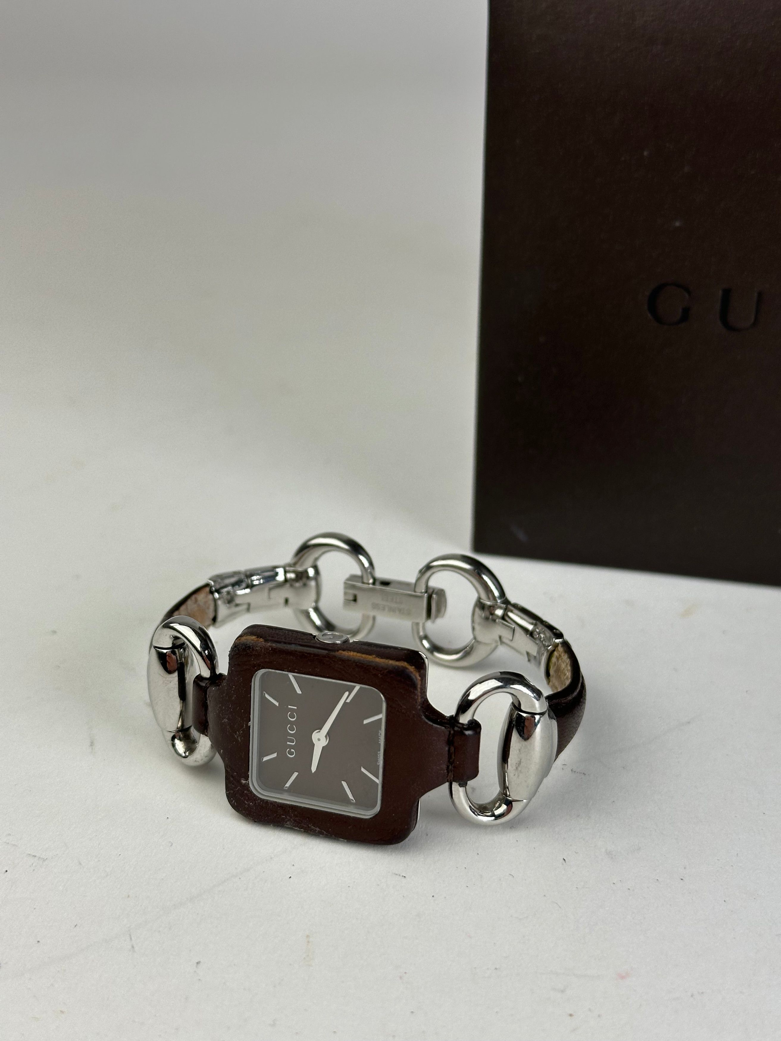 Gucci Vintage Horsebit Leather Steel Watch Black Silver Size ONE SIZE - 1 Thumbnail