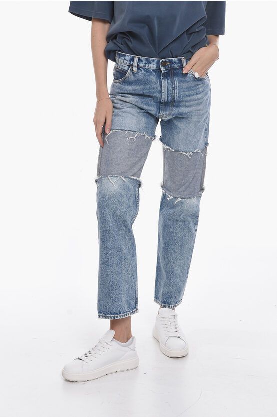 image of Maison Margiela Mm1 Patchwork Straight Fit Denims 20Cm in Light Blue, Women's (Size 26)