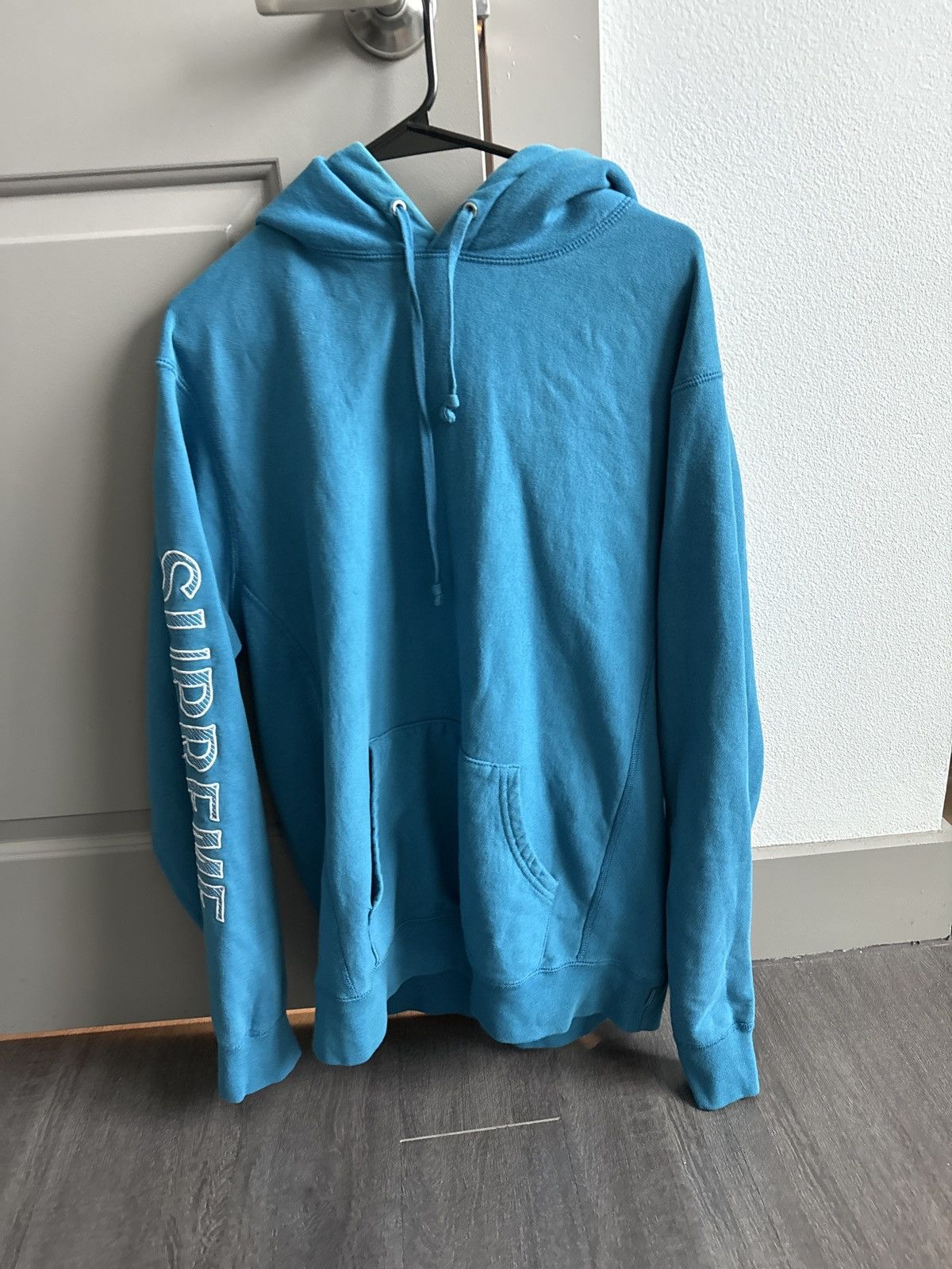 image of Hypebeast x Supreme Sleeve Embroidery Hooded Sweatshirt in Blue, Men's (Size Large)