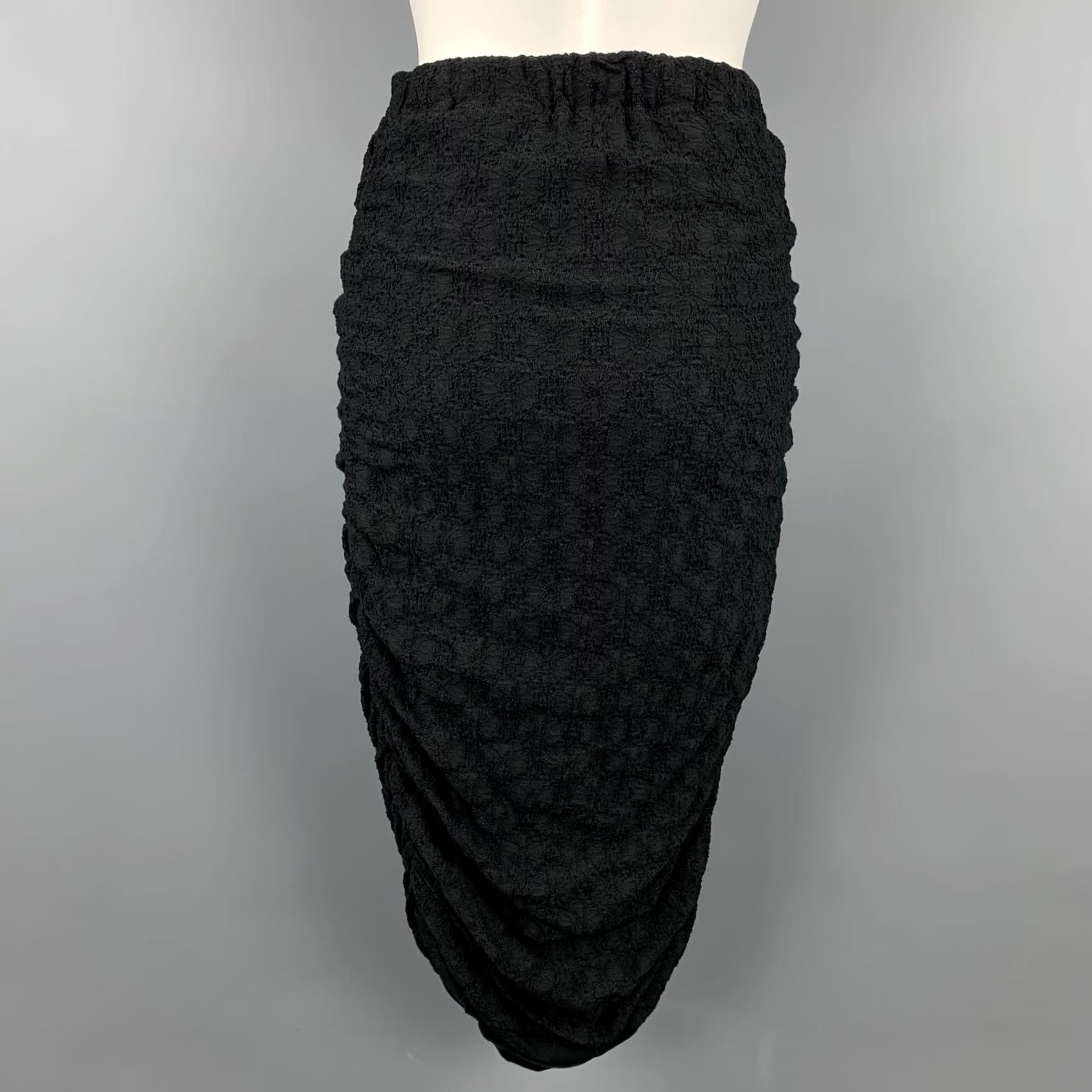 Comme des Garcons Girl COMME des GARCONS TRICOT Skirt S Black Eyelet Cotton Blend Ruched Midi Women Japan Size 28" / US 6 / IT 42 - 3 Thumbnail