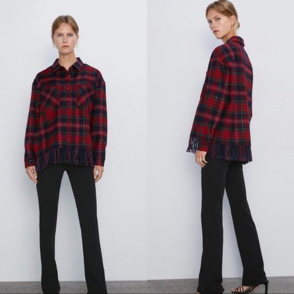 Zara Zara Never Been Worn Plaid Fringe Jacket Size M / US 6-8 / IT 42-44 - 3 Thumbnail