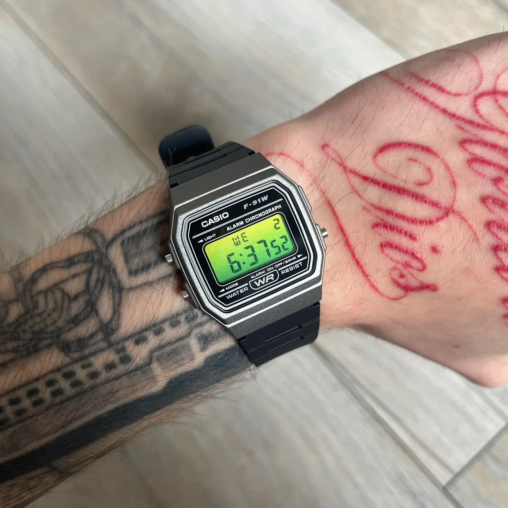 Casio Casio F-91W "Doomsday" Silver & Green Digital Watch Size ONE SIZE - 1 Thumbnail