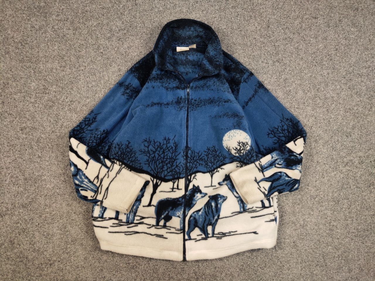 Japanese Brand 💙 Vintage 90's Fleece Zip Jacket Over Art Winter Wolf Hype Size US S / EU 44-46 / 1 - 11 Thumbnail