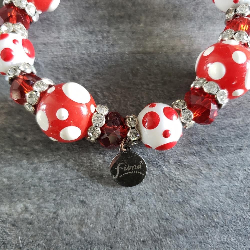 Designer Red White Fiona Hand Painted Bracelet Size ONE SIZE - 3 Thumbnail