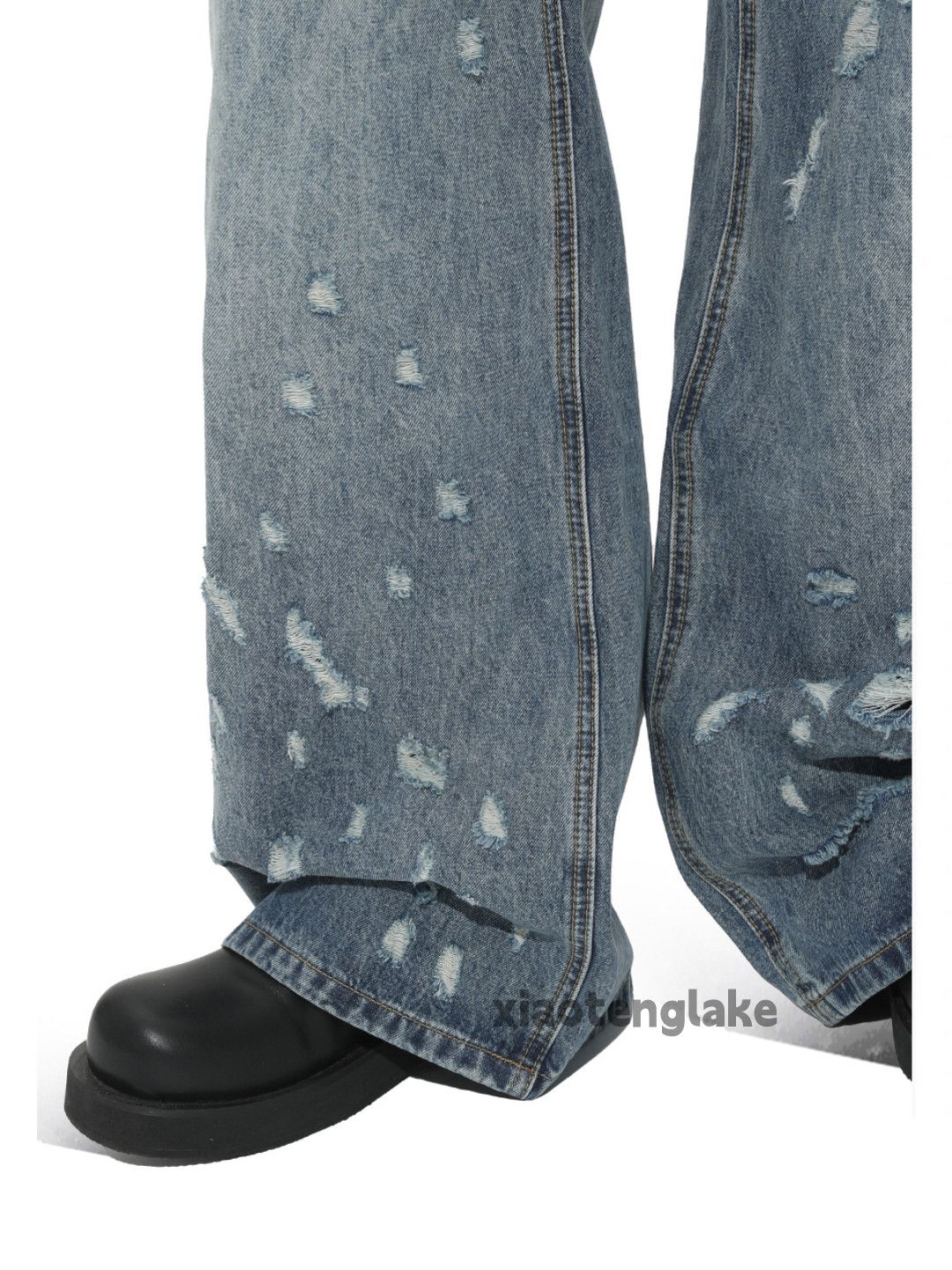 Jean unisex washed faded loose baggy hiphop flared jeans Size US 28 / EU 44 - 2 Thumbnail