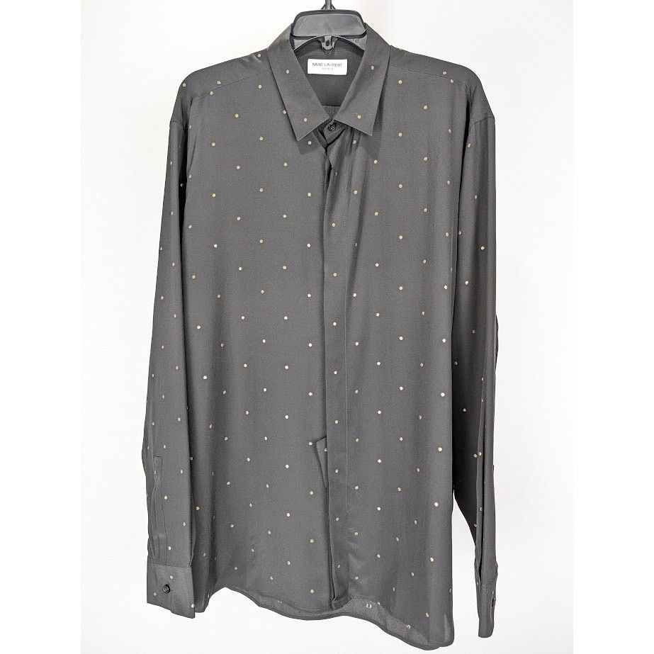 Saint Laurent Paris o1rshd1 Collar Classic Shirt in Black/Gold Size US XL / EU 56 / 4 - 2 Thumbnail