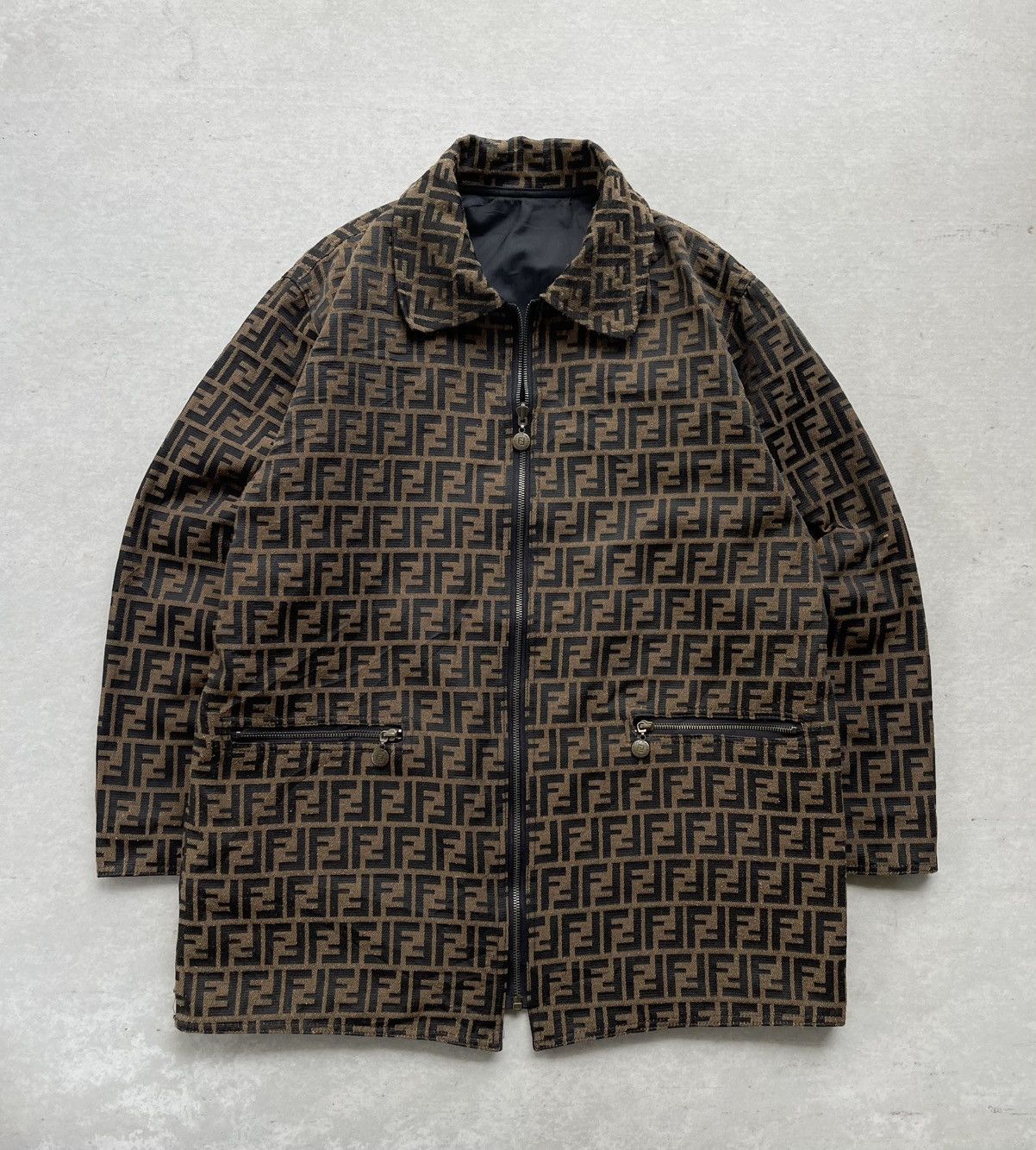 Fendi 🔥VINTAGE FENDI ROMA ZUCCA MONOGRAM PATTERN REVERSIBLE JACKET Size US L / EU 52-54 / 3 - 8 Thumbnail