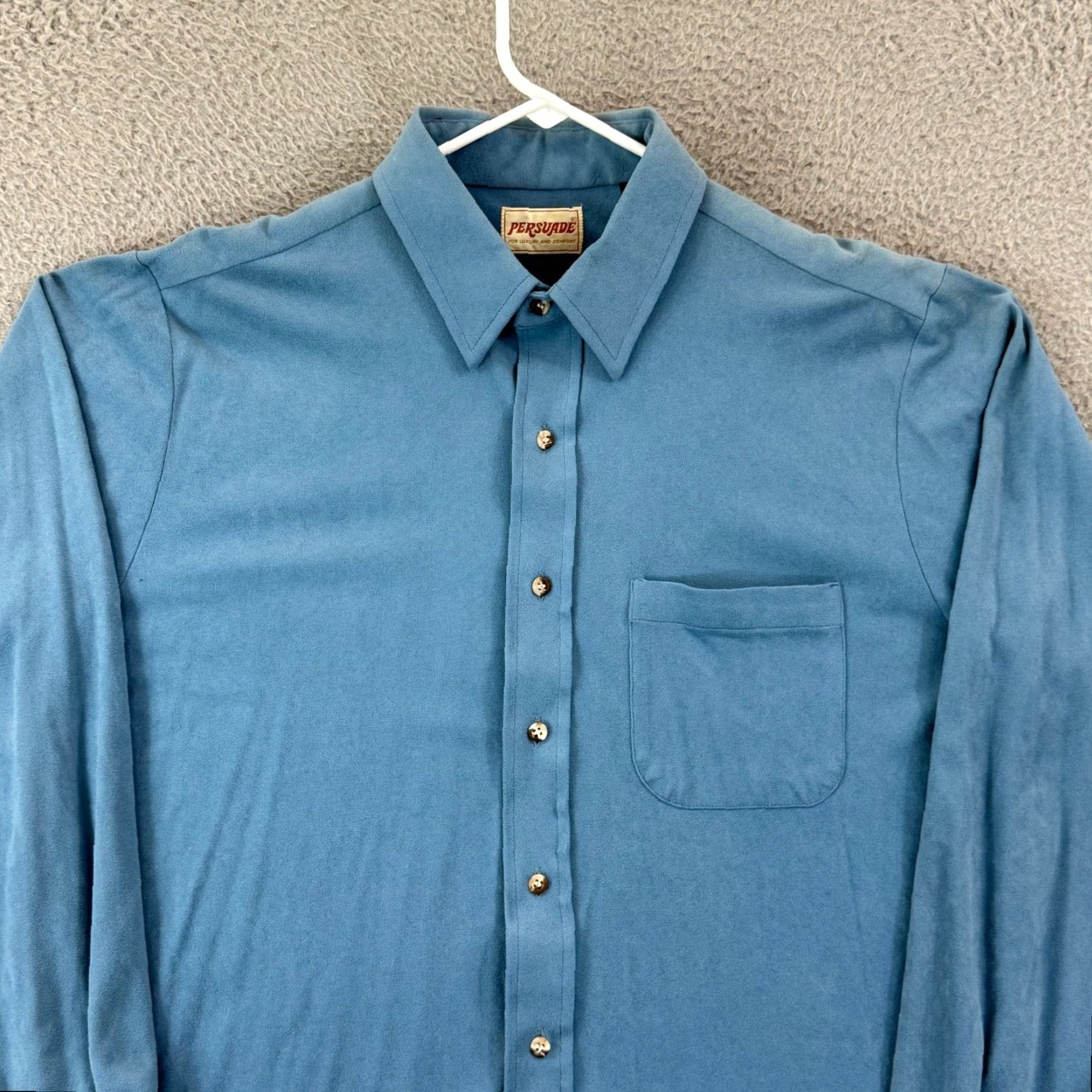 Velour Vintage Persuade Shirt Mens Large Blue Button Up 80s Long Sleeve Pocket Velour Size US L / EU 52-54 / 3 - 4 Thumbnail