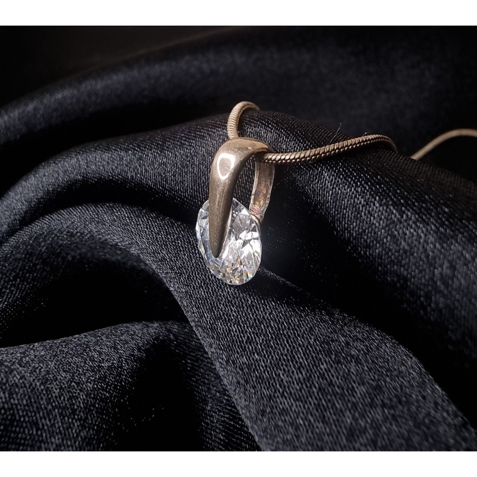Vintage Vintage Sterling Silver Crystal Pendant Necklace With Snake Size ONE SIZE - 4 Thumbnail