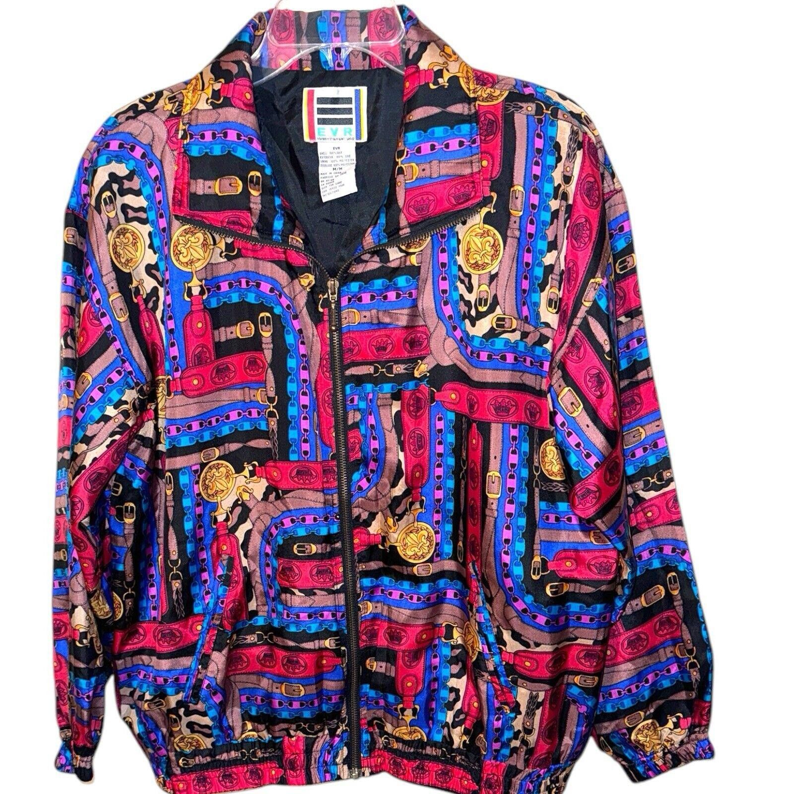 Designer Vintage EVR 90s Silk Bomber Jacket Medallion Chain Print M Size M / US 6-8 / IT 42-44 - 1 Thumbnail