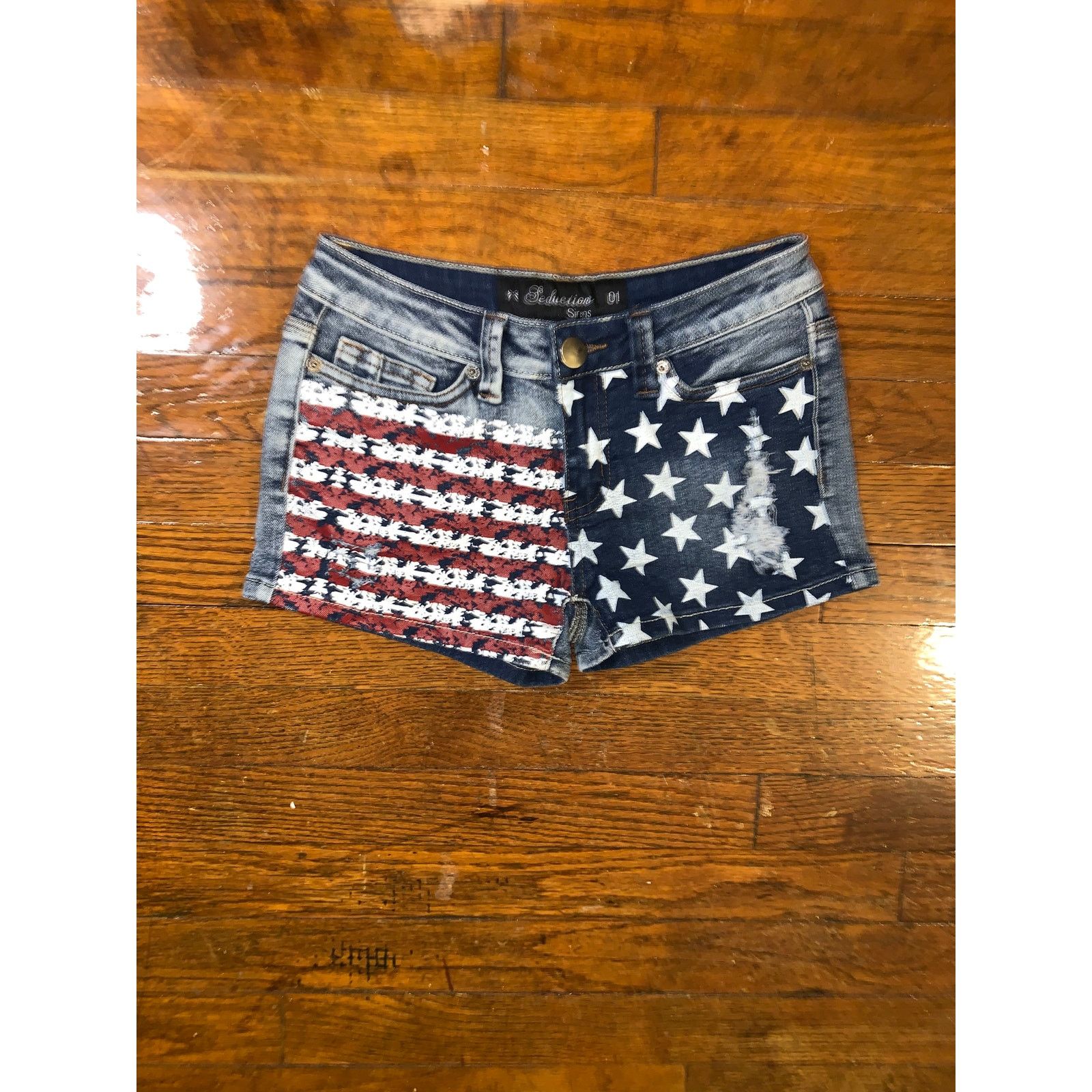 Other × Vintage Y2K American Flag Denim Shorts Size 1 Seduction Sirens USA Size 25" / US 0 / IT 36 - 1 Thumbnail